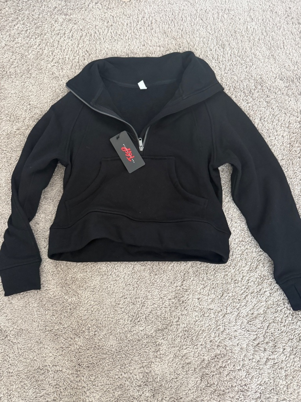 Half-Zip Black Cropped Pullover Hoodie - Women